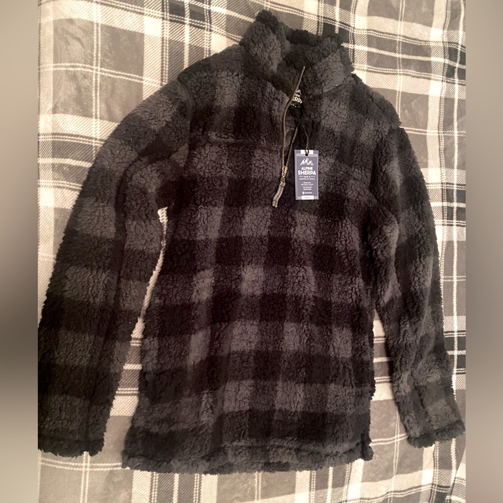 Alpine Sherpa Mens Small Black and Grey Quarter Zip Fleece Pullover
